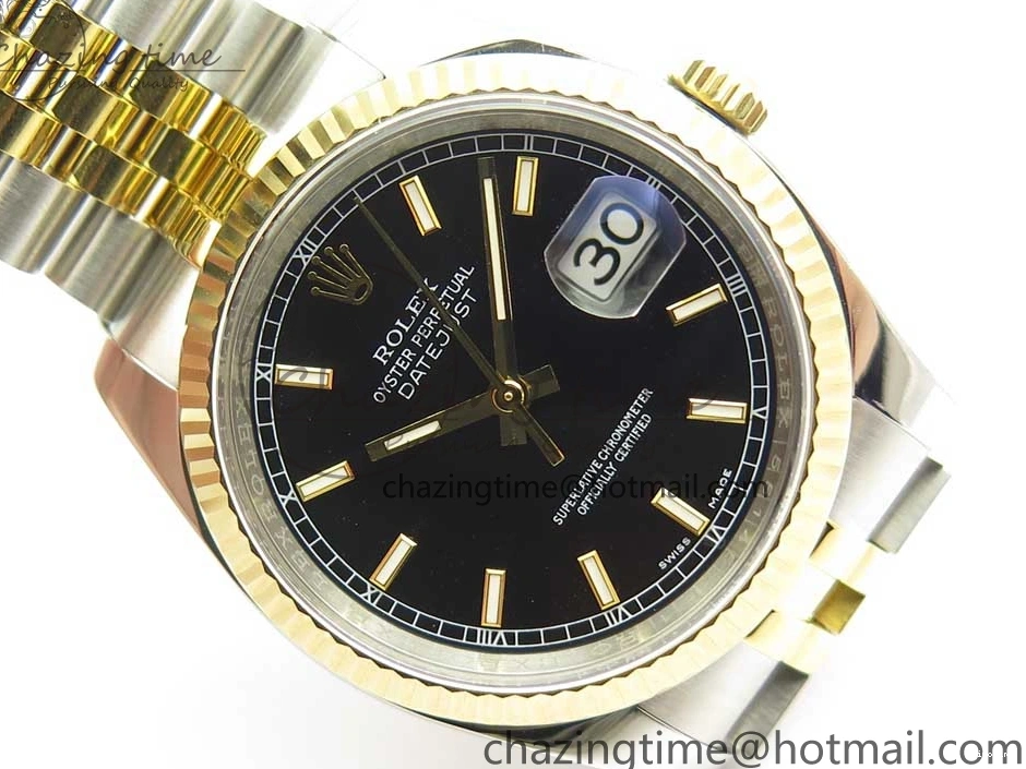 MiroTime 0801 DateJust 36 SS YG 116233 ARF 1:1 Best Edition 904L Steel Black Dial Stick Markers on Jubilee Bracelet SH3135 V EasyMatch 3261